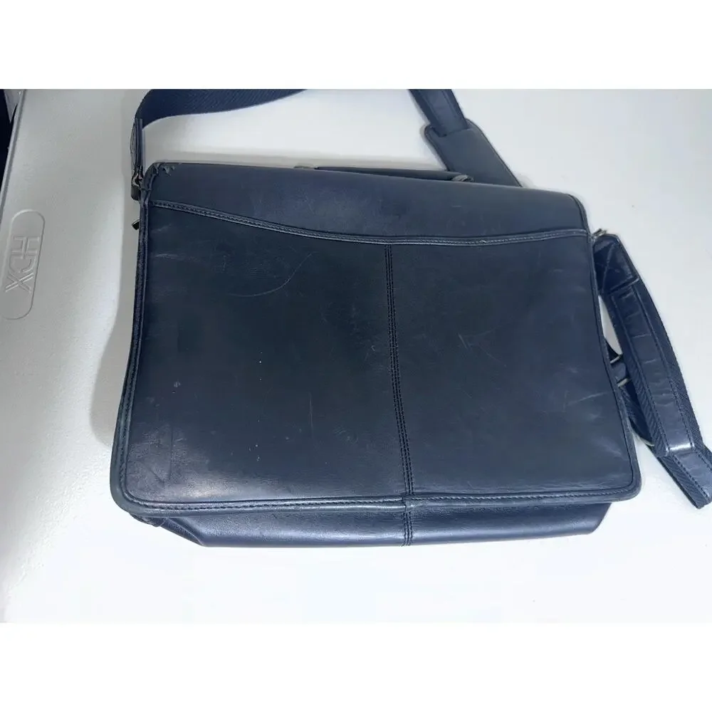 Black Leather Vtg Messenger Bag Turn Lock Laptop Bag Briefcase